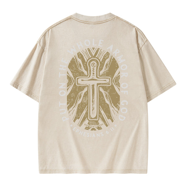GC-WTSA1398 Put On The Whole Armor Of God Christian Washed T-Shirt