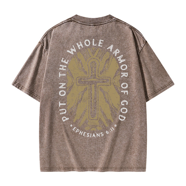 GC-WTSA1398 Put On The Whole Armor Of God Christian Washed T-Shirt