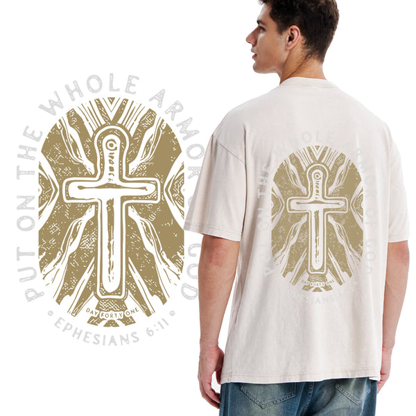 GC-WTSA1398 Put On The Whole Armor Of God Christian Washed T-Shirt