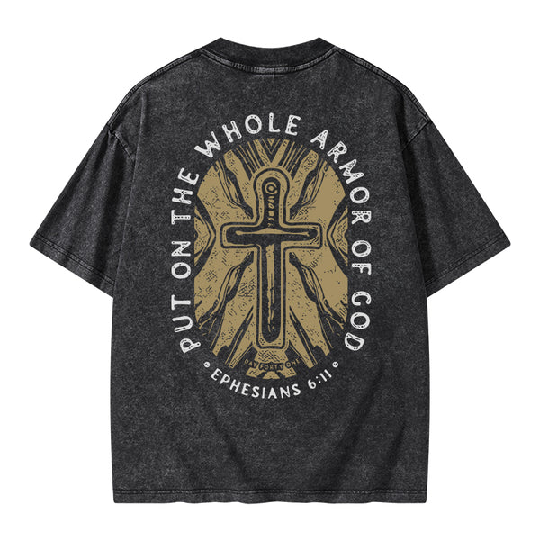 GC-WTSA1398 Put On The Whole Armor Of God Christian Washed T-Shirt