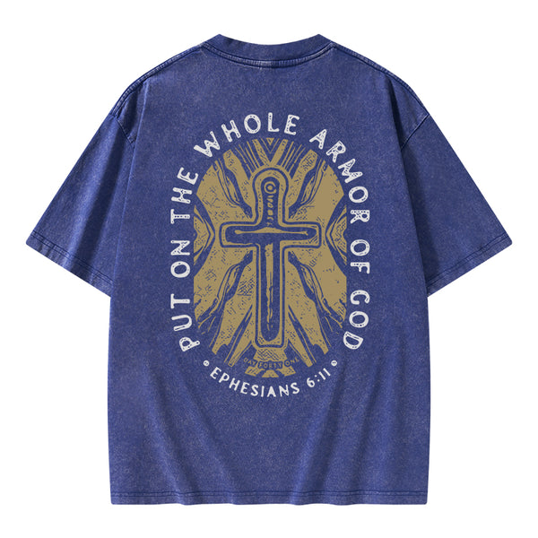 GC-WTSA1398 Put On The Whole Armor Of God Christian Washed T-Shirt