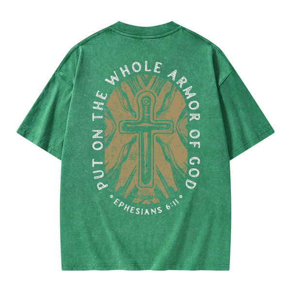 GC-WTSA1398 Put On The Whole Armor Of God Christian Washed T-Shirt
