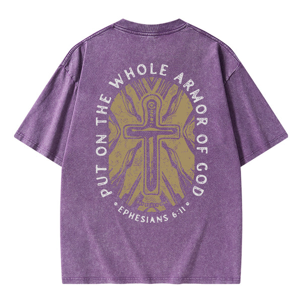 GC-WTSA1398 Put On The Whole Armor Of God Christian Washed T-Shirt