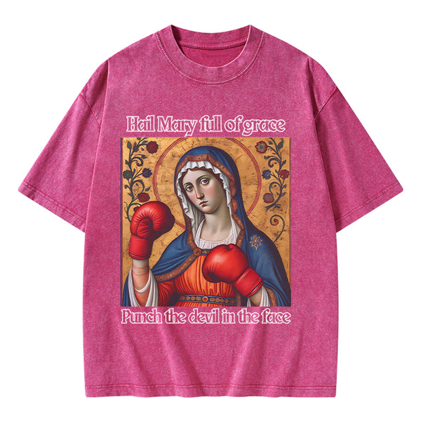 GC-WTSA1441 Hail Mary Full Of Grace Christian Washed T-Shirt