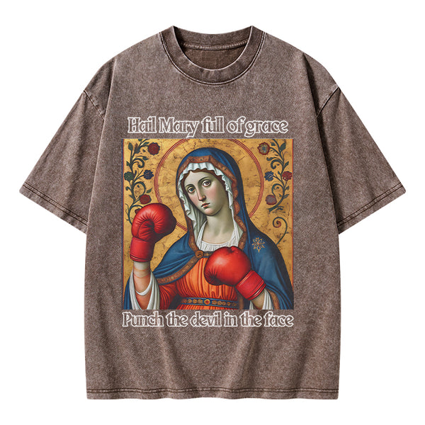 GC-WTSA1441 Hail Mary Full Of Grace Christian Washed T-Shirt