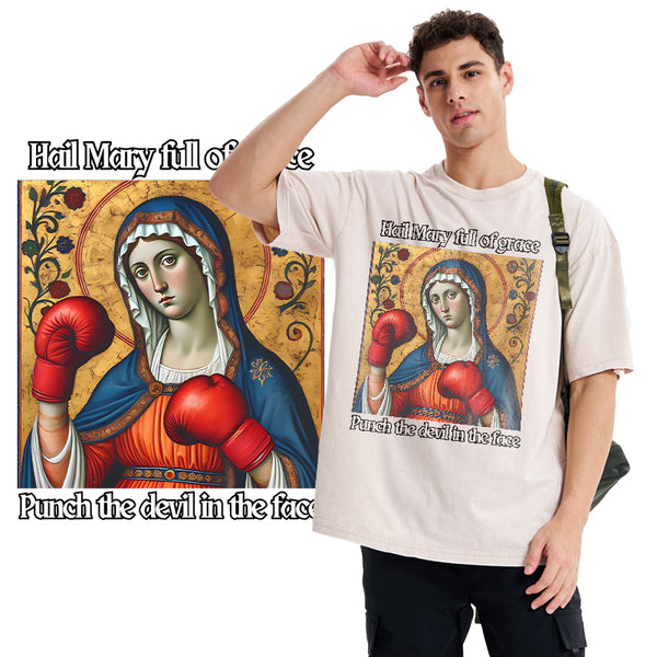 GC-WTSA1441 Hail Mary Full Of Grace Christian Washed T-Shirt