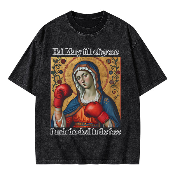 GC-WTSA1441 Hail Mary Full Of Grace Christian Washed T-Shirt
