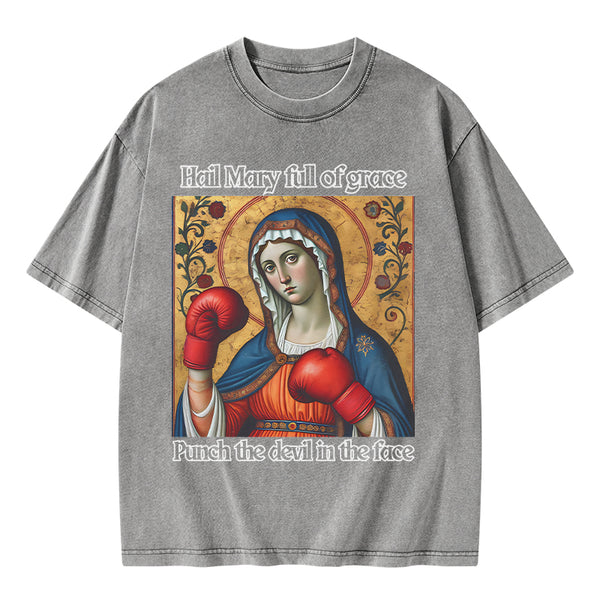 GC-WTSA1441 Hail Mary Full Of Grace Christian Washed T-Shirt
