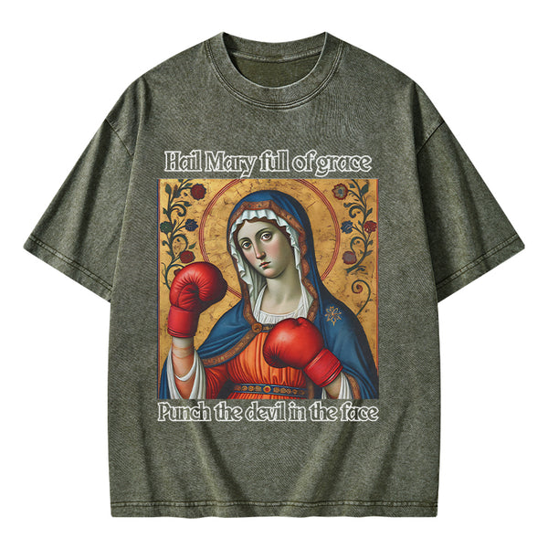 GC-WTSA1441 Hail Mary Full Of Grace Christian Washed T-Shirt