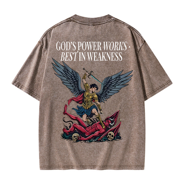 GC-WTSA1452 God's Power Works Beat In Weakness Christian Washed T-Shirt