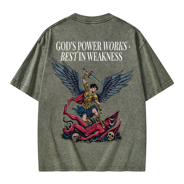 GC-WTSA1452 God's Power Works Beat In Weakness Christian Washed T-Shirt