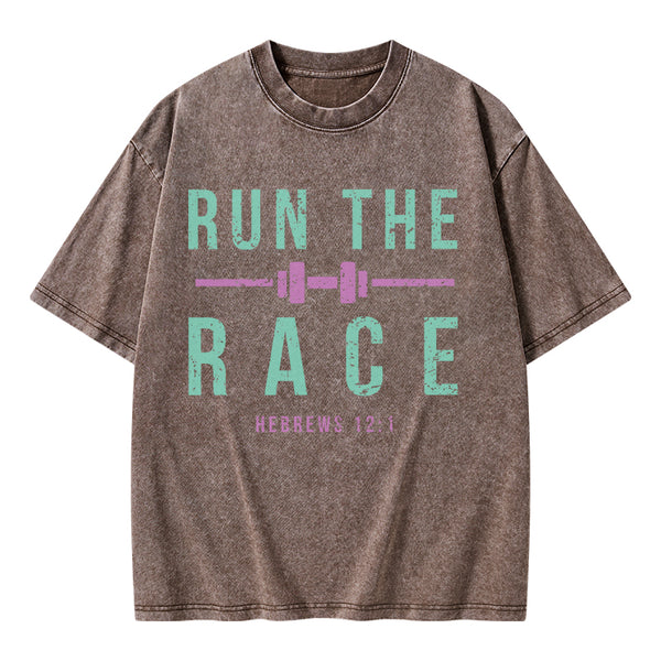 GC-WTSA1478 Run The Race Christian Washed T-Shirt