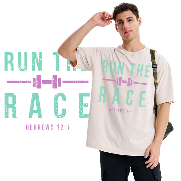 GC-WTSA1478 Run The Race Christian Washed T-Shirt