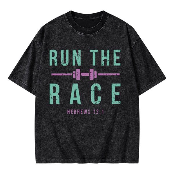 GC-WTSA1478 Run The Race Christian Washed T-Shirt