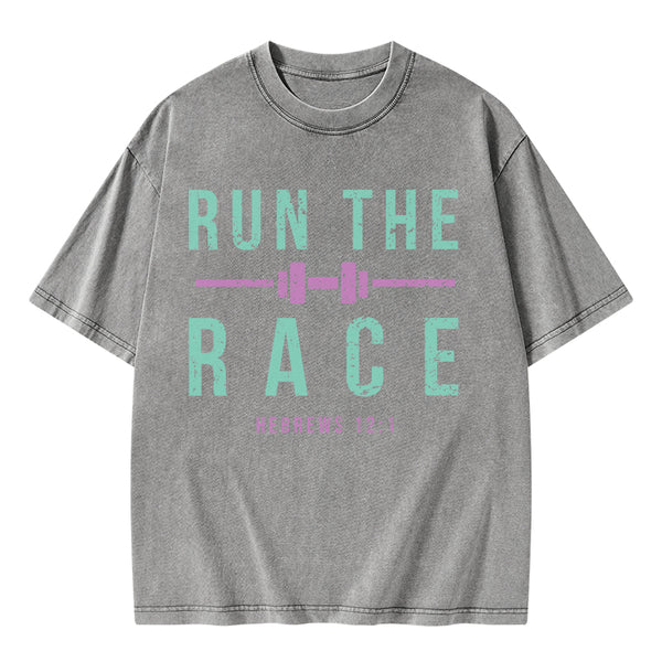 GC-WTSA1478 Run The Race Christian Washed T-Shirt