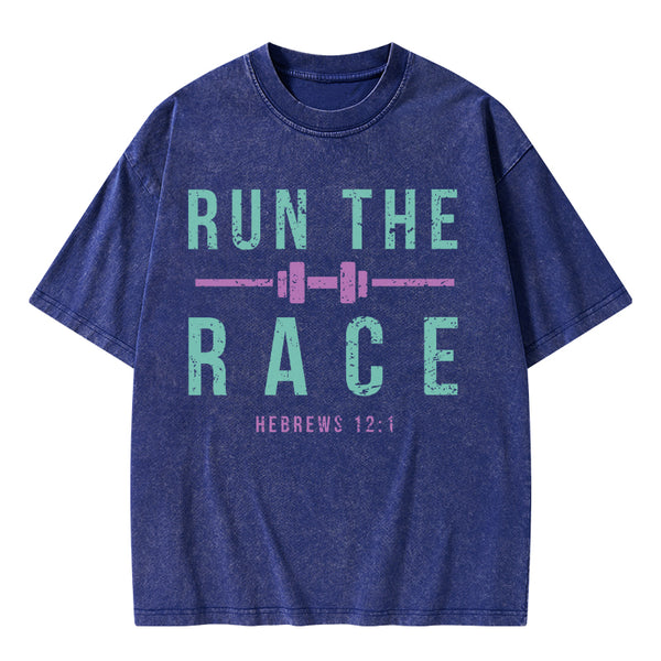 GC-WTSA1478 Run The Race Christian Washed T-Shirt