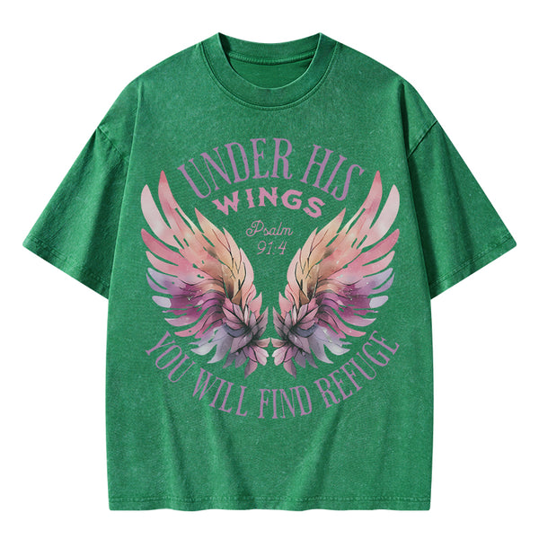 Under His Wings Christian Washed T-Shirt