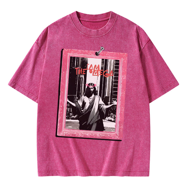 GC-WTSA1551 I Am The Omege Christian Washed T-Shirt