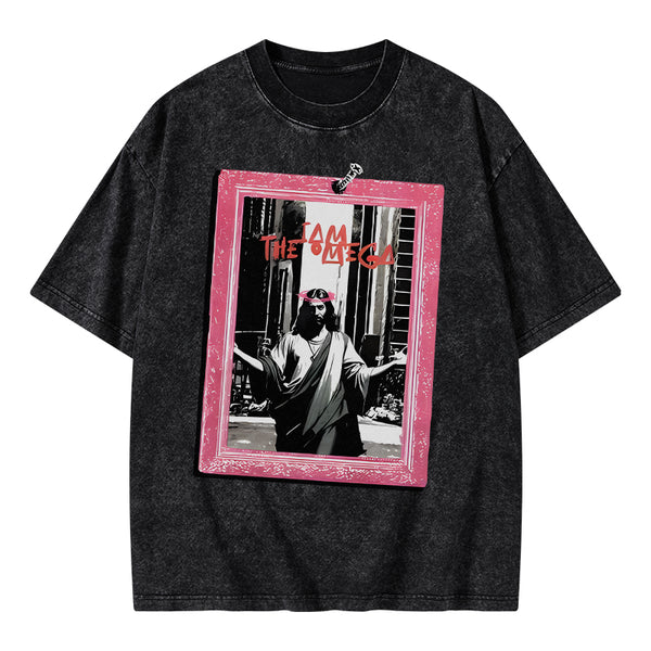 GC-WTSA1551 I Am The Omege Christian Washed T-Shirt