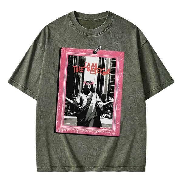 GC-WTSA1551 I Am The Omege Christian Washed T-Shirt