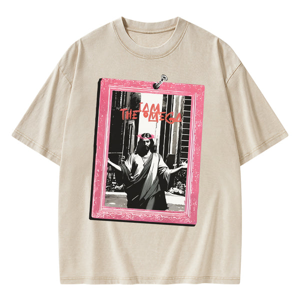 GC-WTSA1551 I Am The Omege Christian Washed T-Shirt