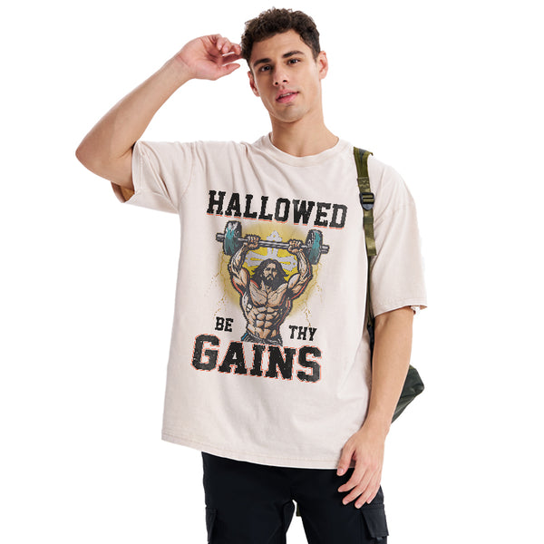 GC-WTSA1585 Hallowed Be The Gains Christian Washed T-Shirt