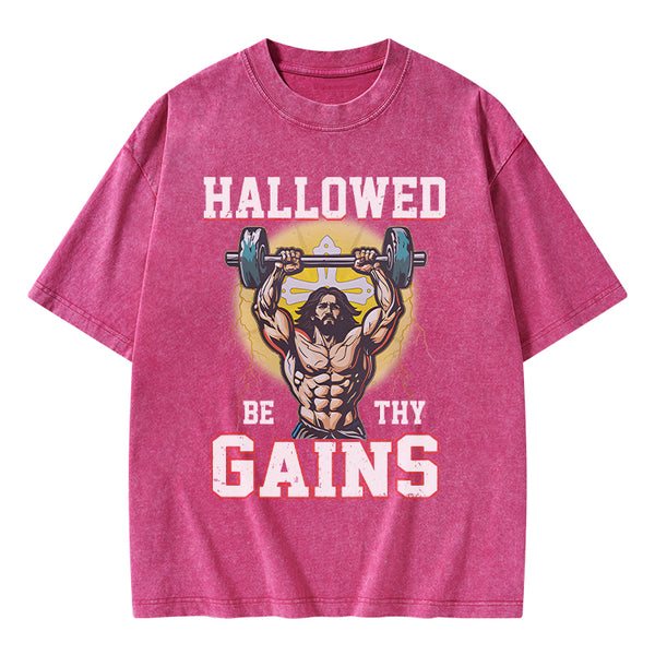 GC-WTSA1585 Hallowed Be The Gains Christian Washed T-Shirt