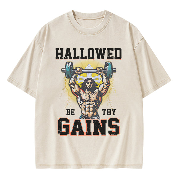 GC-WTSA1585 Hallowed Be The Gains Christian Washed T-Shirt