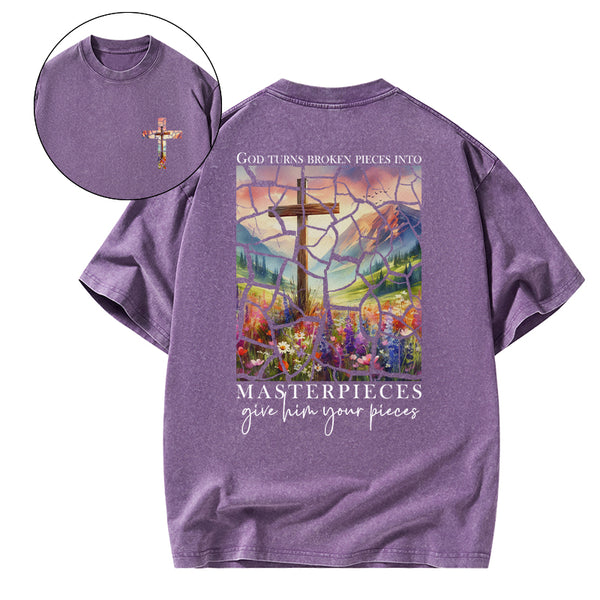 God Turns Broken Pieces into Masterpieces Christian Washed T-Shirt