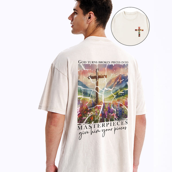 God Turns Broken Pieces into Masterpieces Christian Washed T-Shirt