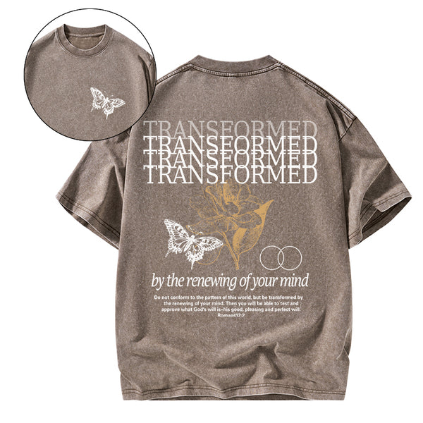GC-WTSA1642 Transformed By The Renewing Of Your Mind Christian Washed T-Shirt