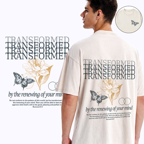 GC-WTSA1642 Transformed By The Renewing Of Your Mind Christian Washed T-Shirt