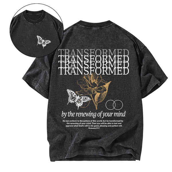 GC-WTSA1642 Transformed By The Renewing Of Your Mind Christian Washed T-Shirt