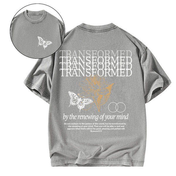GC-WTSA1642 Transformed By The Renewing Of Your Mind Christian Washed T-Shirt