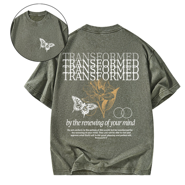 GC-WTSA1642 Transformed By The Renewing Of Your Mind Christian Washed T-Shirt