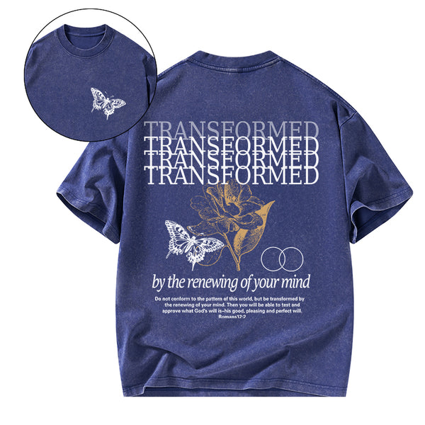 GC-WTSA1642 Transformed By The Renewing Of Your Mind Christian Washed T-Shirt