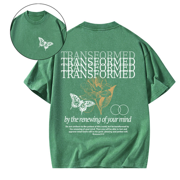 GC-WTSA1642 Transformed By The Renewing Of Your Mind Christian Washed T-Shirt