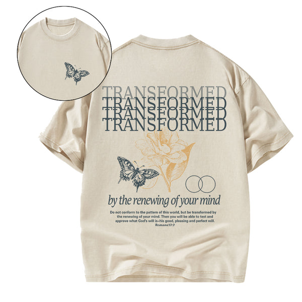 GC-WTSA1642 Transformed By The Renewing Of Your Mind Christian Washed T-Shirt