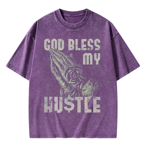 GC-WTSA1644 God Bless My Hustle Christian Washed T-Shirt