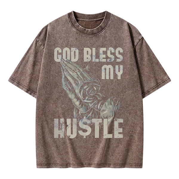 GC-WTSA1644 God Bless My Hustle Christian Washed T-Shirt