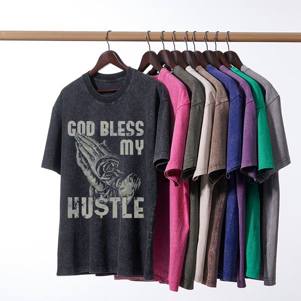 GC-WTSA1644 God Bless My Hustle Christian Washed T-Shirt