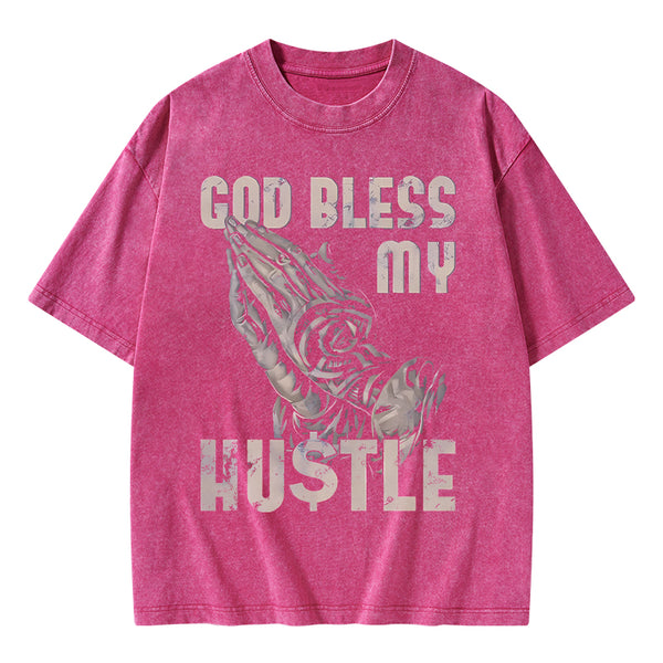 GC-WTSA1644 God Bless My Hustle Christian Washed T-Shirt