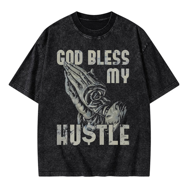 GC-WTSA1644 God Bless My Hustle Christian Washed T-Shirt