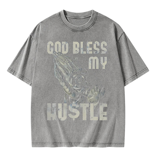 GC-WTSA1644 God Bless My Hustle Christian Washed T-Shirt