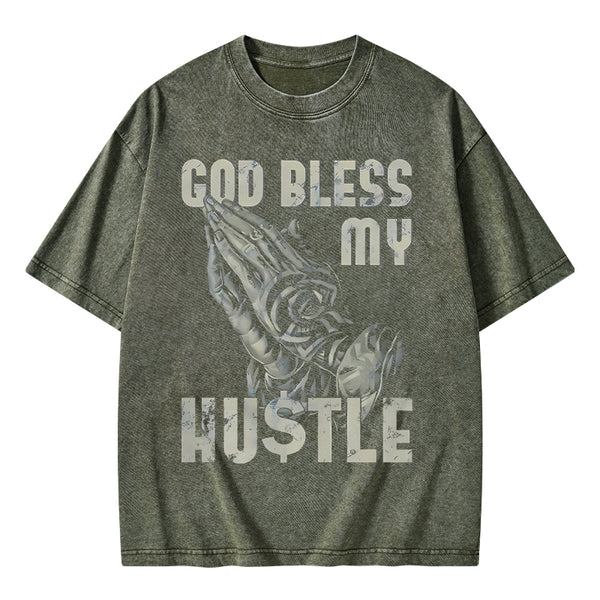GC-WTSA1644 God Bless My Hustle Christian Washed T-Shirt