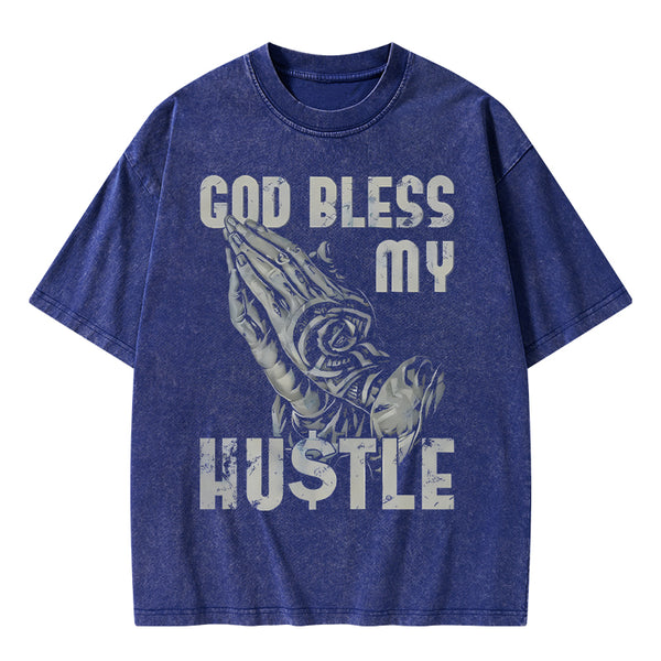 GC-WTSA1644 God Bless My Hustle Christian Washed T-Shirt