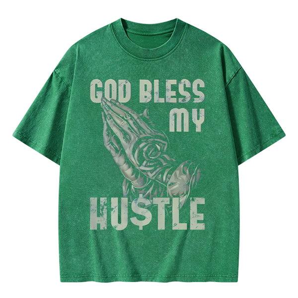 GC-WTSA1644 God Bless My Hustle Christian Washed T-Shirt