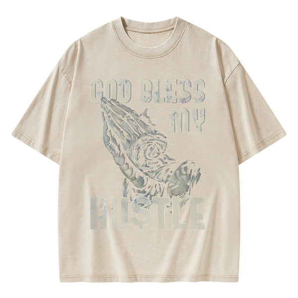 GC-WTSA1644 God Bless My Hustle Christian Washed T-Shirt