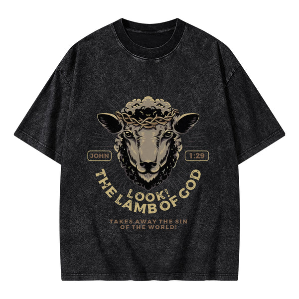 GC-WTSA1653 Look! The Lamb Of God Christian Washed T-Shirt