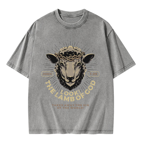 GC-WTSA1653 Look! The Lamb Of God Christian Washed T-Shirt